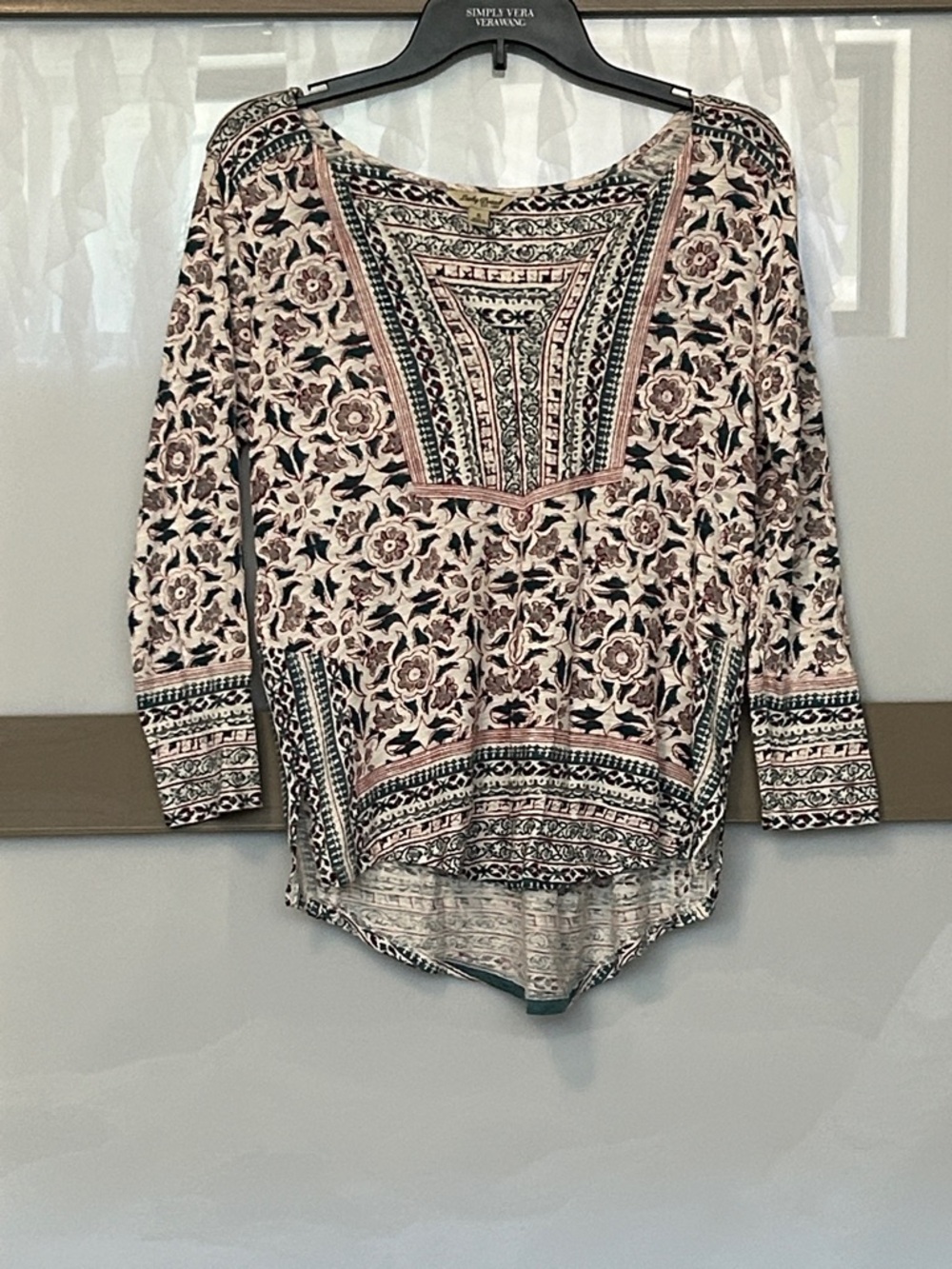 Lucky Brand Floral-Print Scoop Neck Blouse in Blush, Navy and Cream